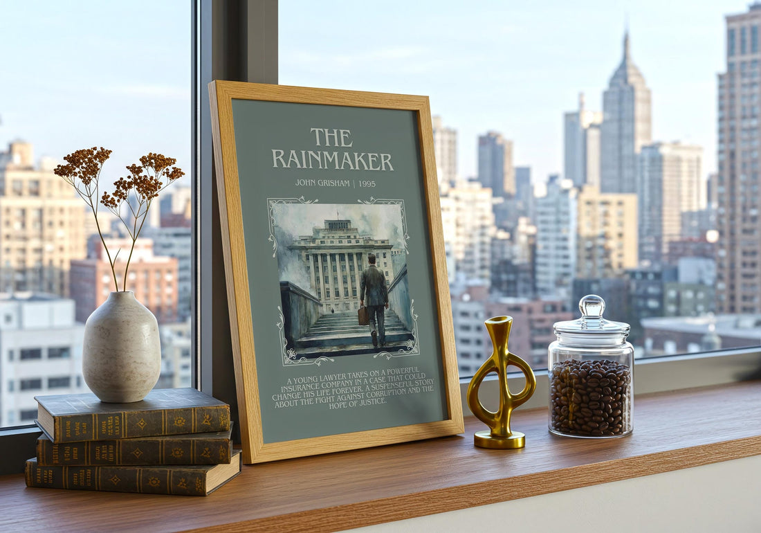 The Rainmaker minimalist book poster framed on wall – thriller wall art