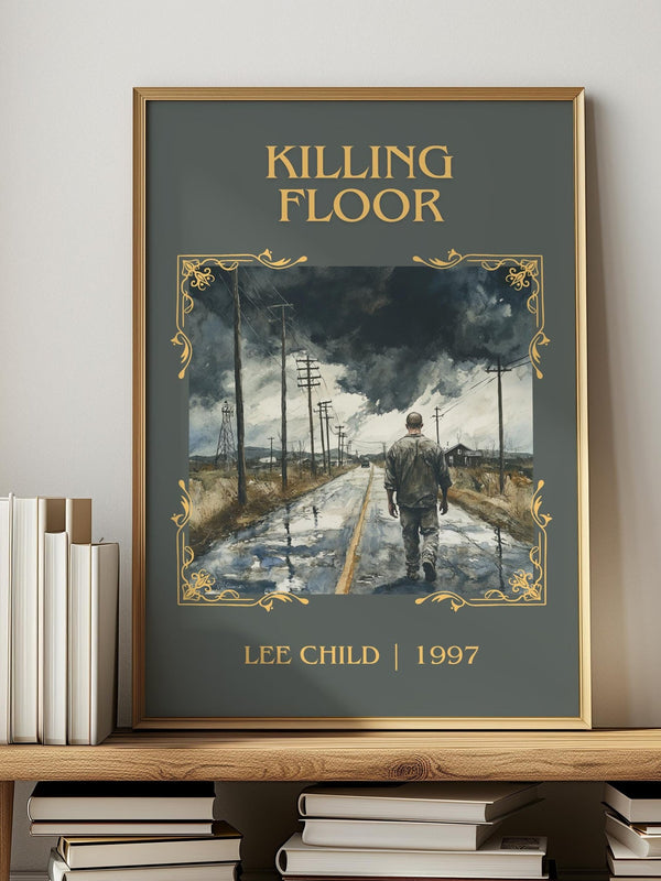 Killing Floor classic book art print in frame leaning in hallway – thriller wall art