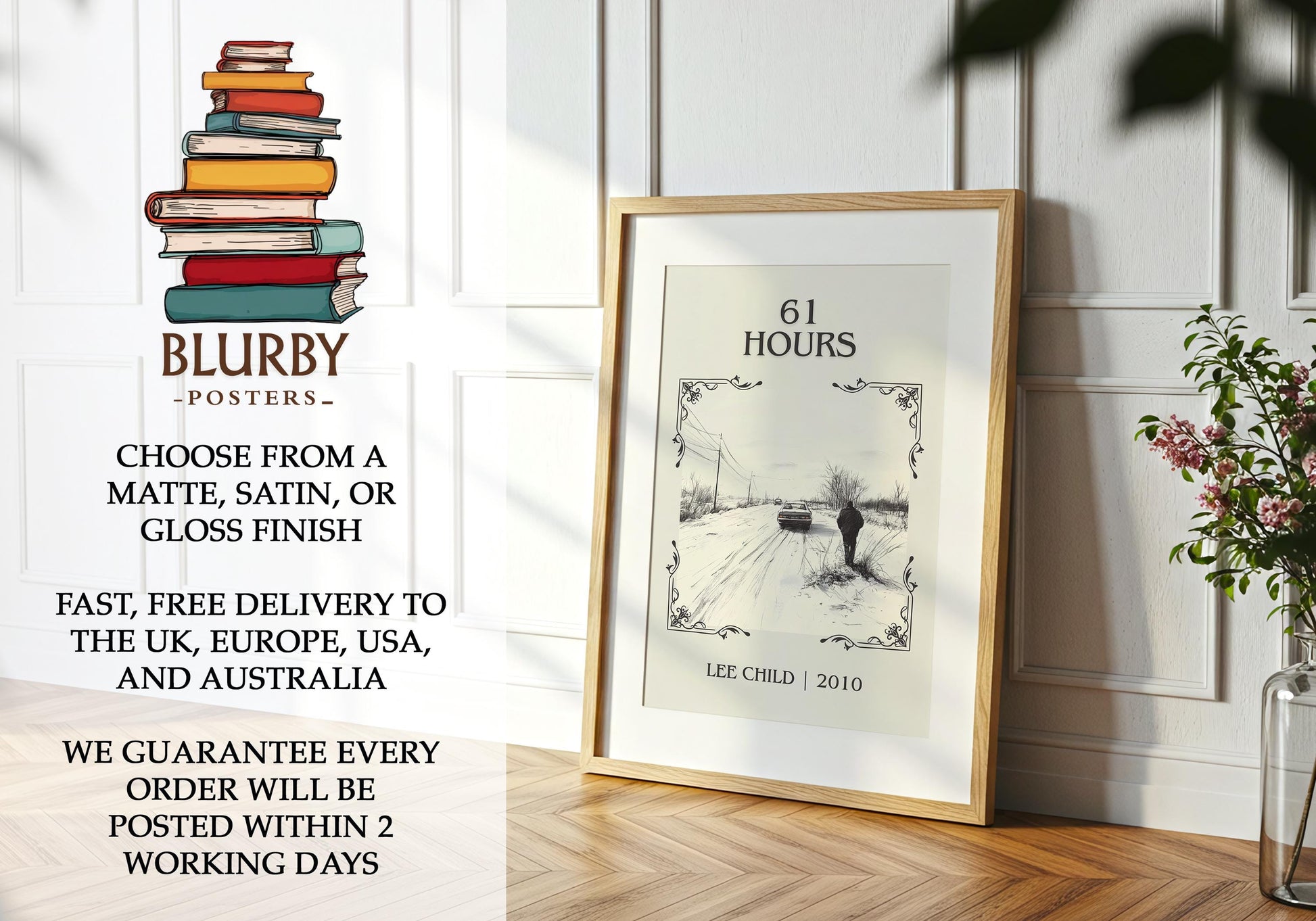 61 Hours by Lee Child | Descriptive Book Poster | Minimalist