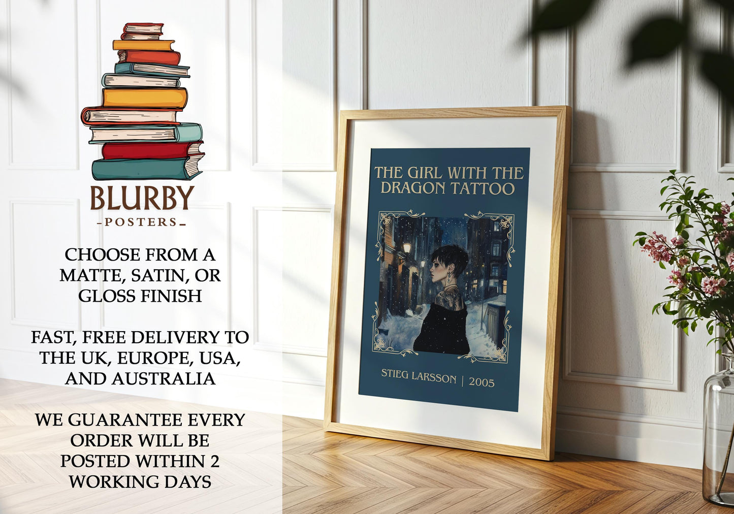 The Girl with the Dragon Tattoo book poster packaging – museum-quality print rolled in protective tube