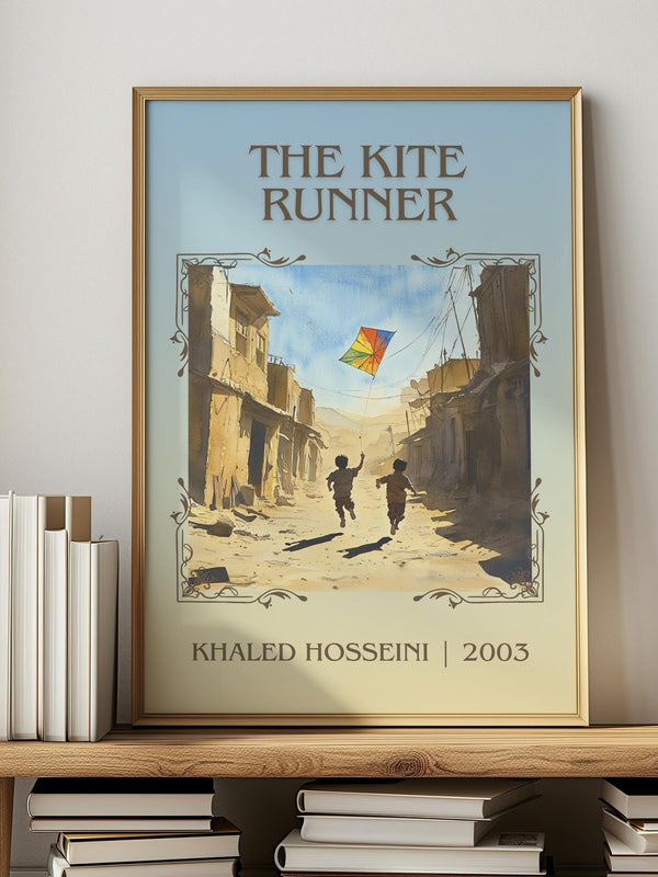 The Kite Runner classic book art print in frame leaning in hallway – literary fiction wall art