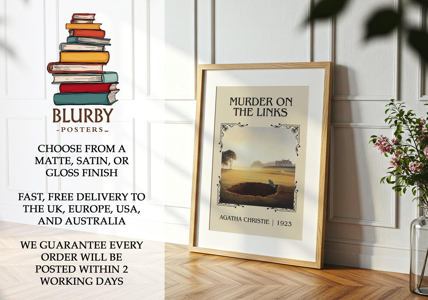 The Murder on the Links book poster packaging – museum-quality print rolled in protective tube