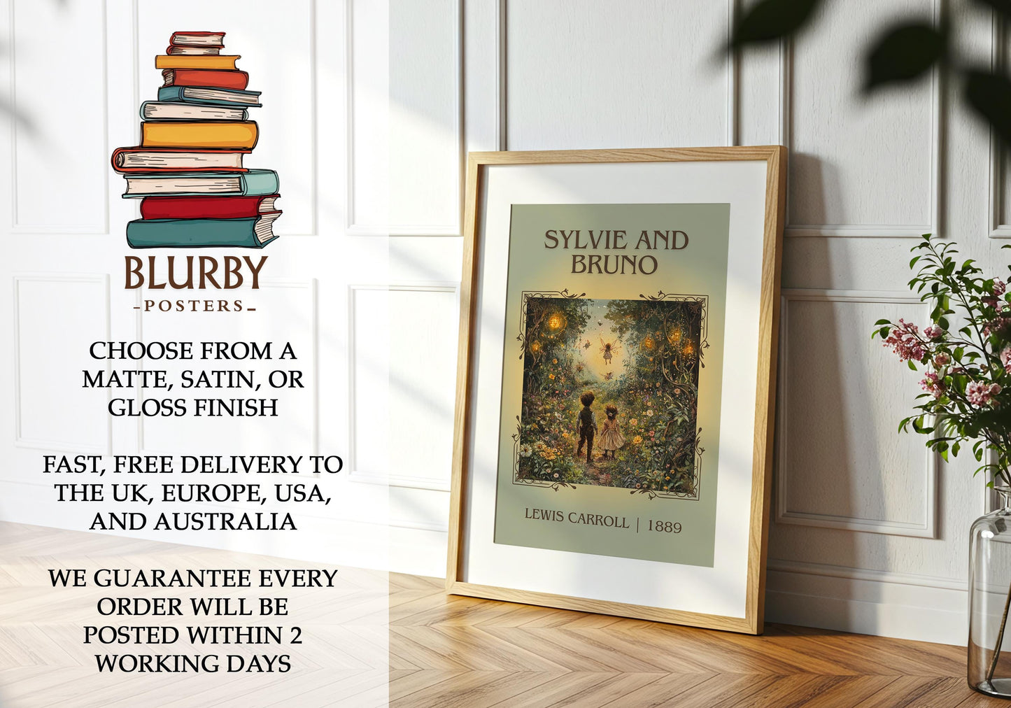 Sylvie and Bruno book poster packaging – museum-quality print rolled in protective tube