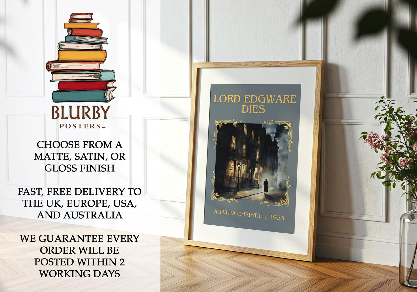 Lord Edgware Dies book poster packaging – museum-quality print rolled in protective tube