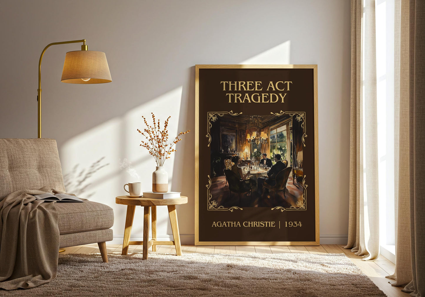 Three Act Tragedy by Agatha Christie | Descriptive Book Poster | Minimalist