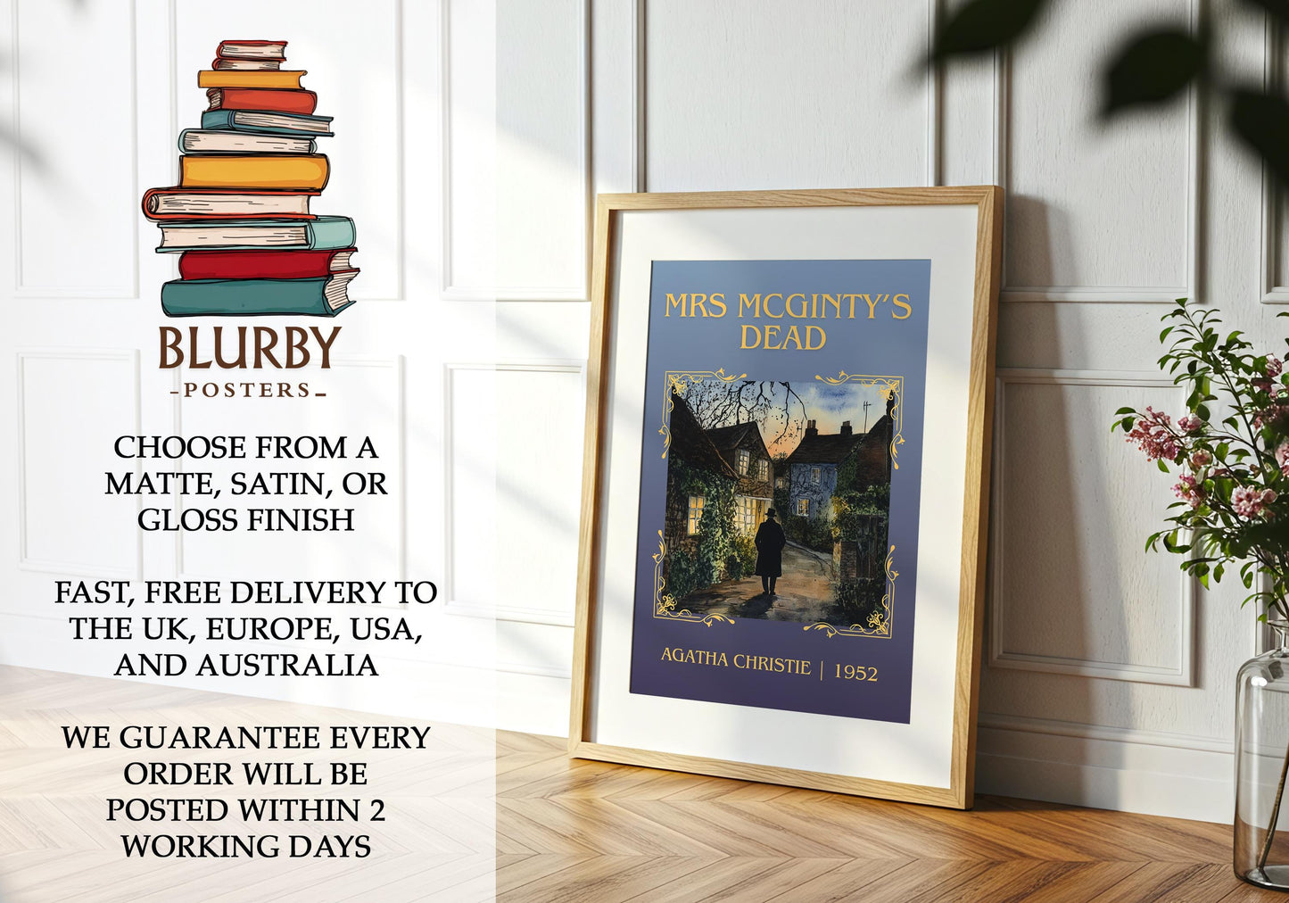 Mrs McGinty's Dead book poster packaging – museum-quality print rolled in protective tube