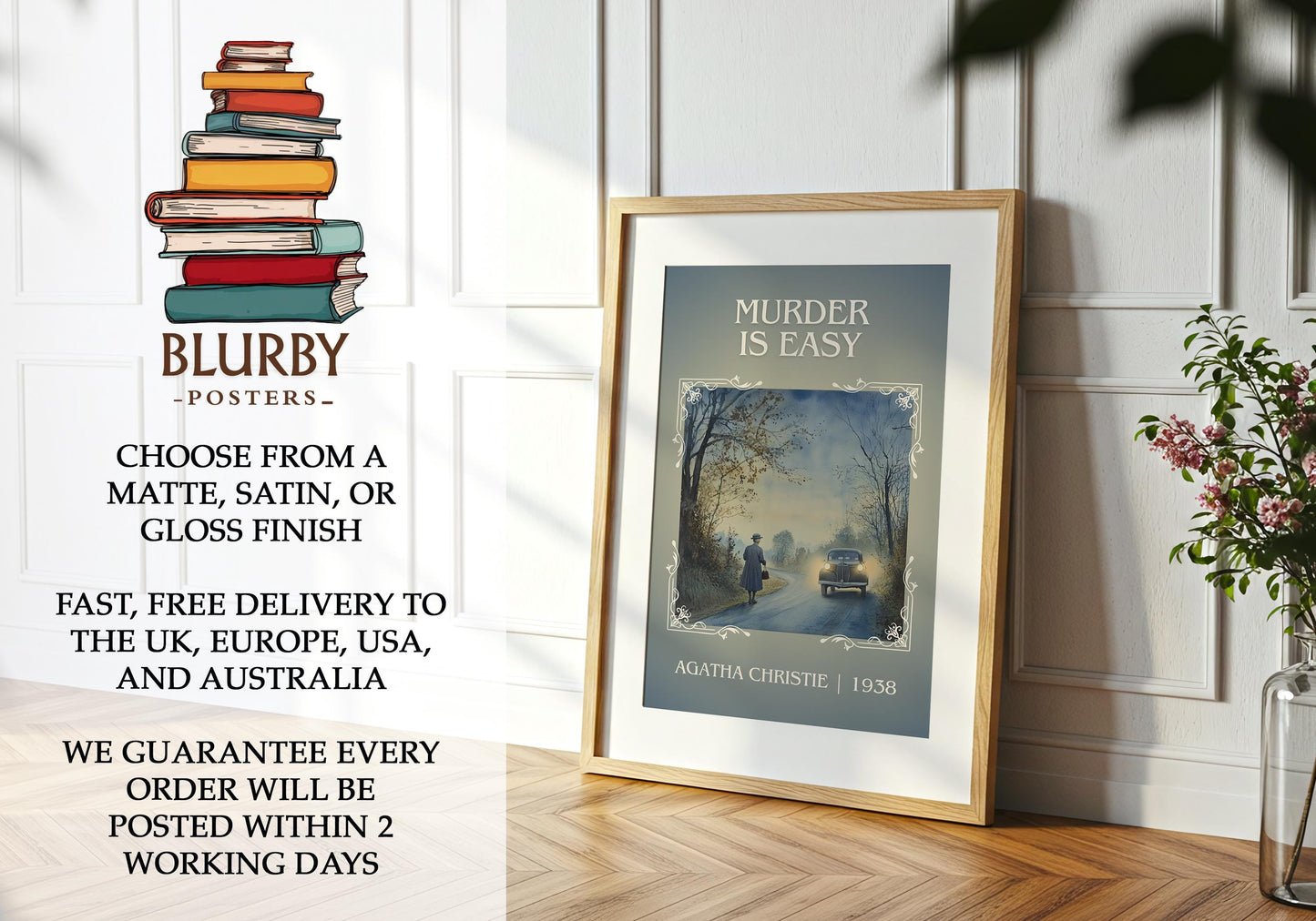 Murder Is Easy book poster packaging – museum-quality print rolled in protective tube