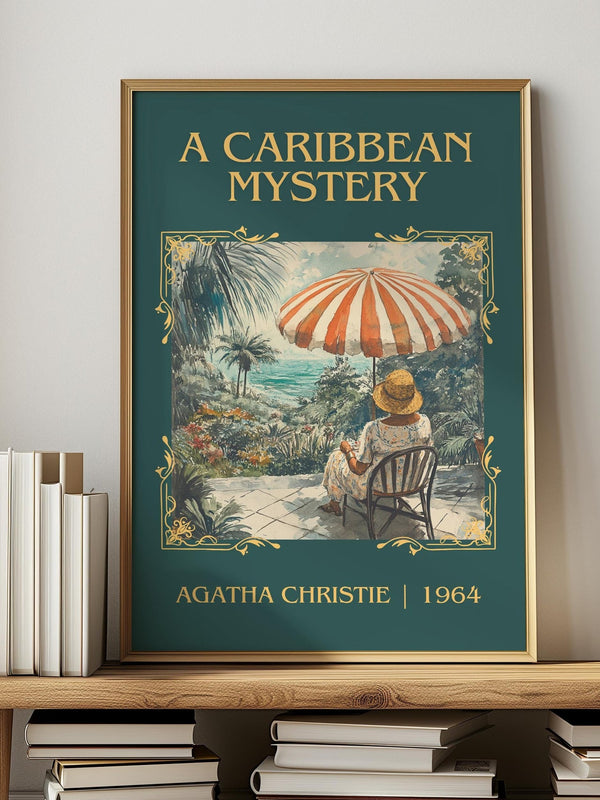 A Caribbean Mystery classic book art print in frame leaning in hallway – mystery wall art