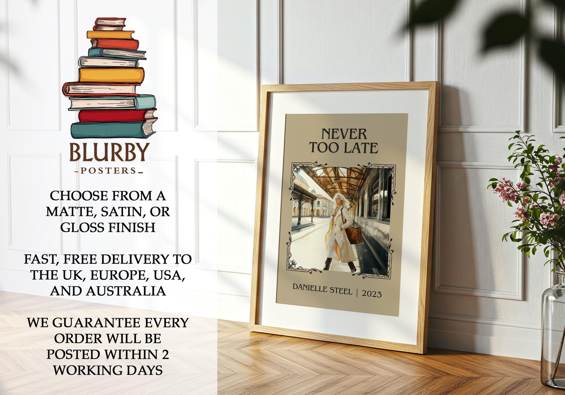 Never Too Late by Danielle Steel | Descriptive Book Poster | Minimalist