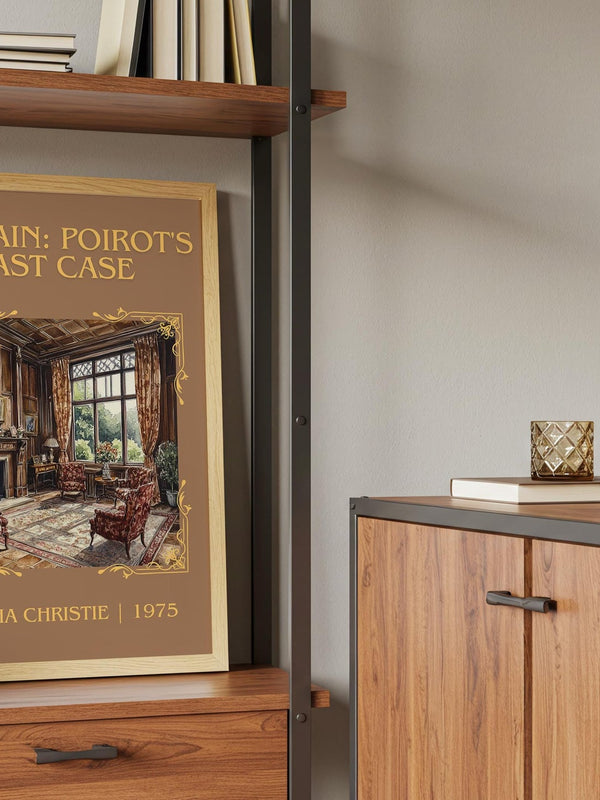 Curtain: Poirot's Last Case classic book art print framed by window – literary home decor