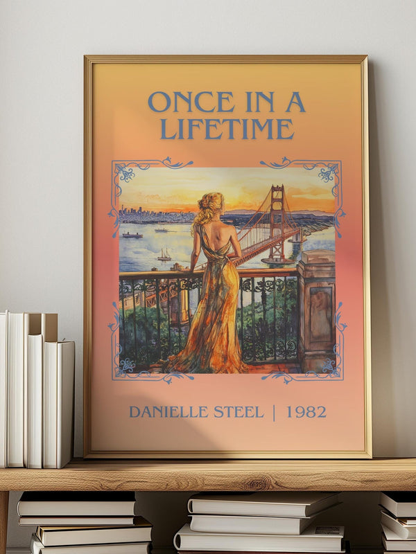 Once in a Lifetime classic book art print in frame leaning in hallway – romance wall art