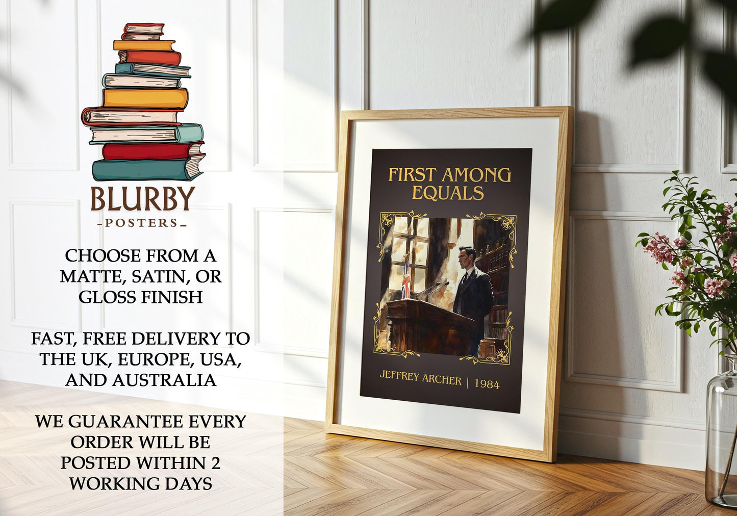 First Among Equals book poster packaging – museum-quality print rolled in protective tube