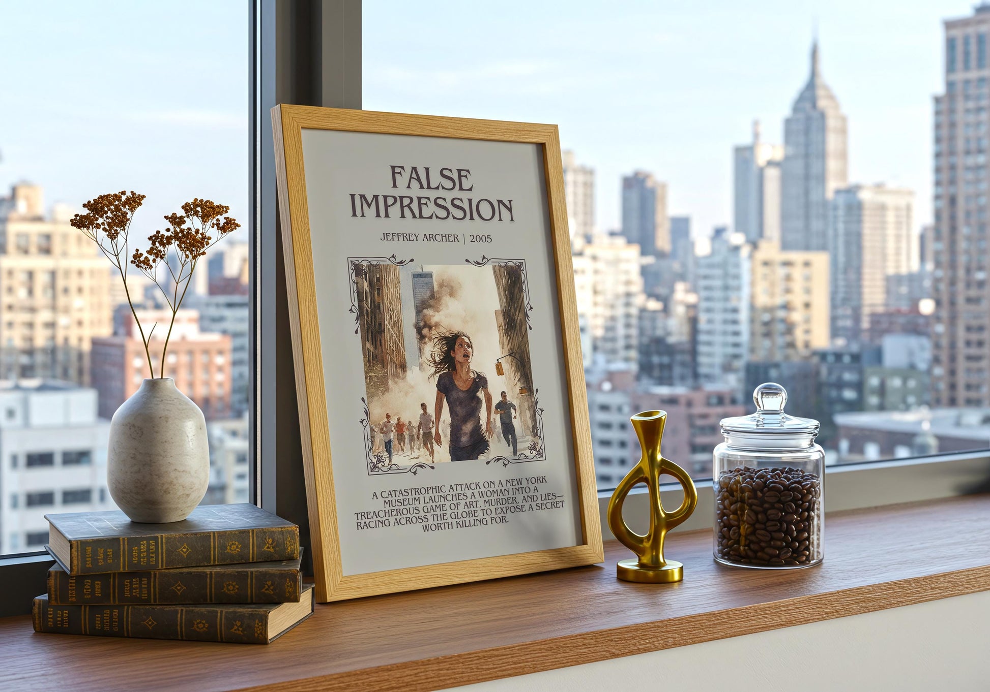 False Impression by Jeffrey Archer | Descriptive Book Poster | Blurby