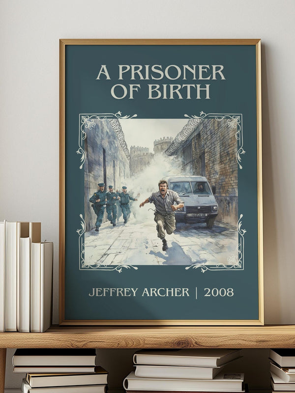 A Prisoner of Birth classic book art print in frame leaning in hallway – crime wall art