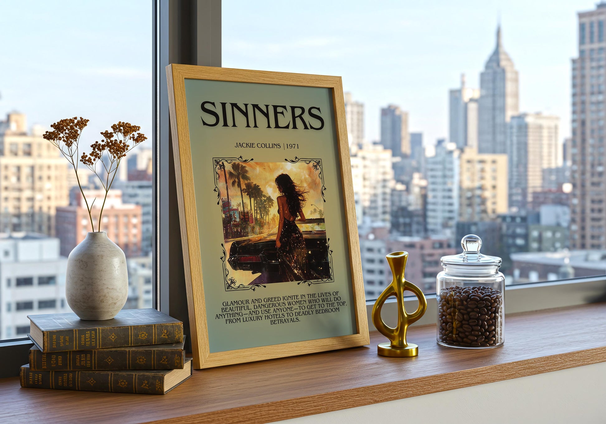 Sinners by Jackie Collins | Descriptive Book Poster | Blurby