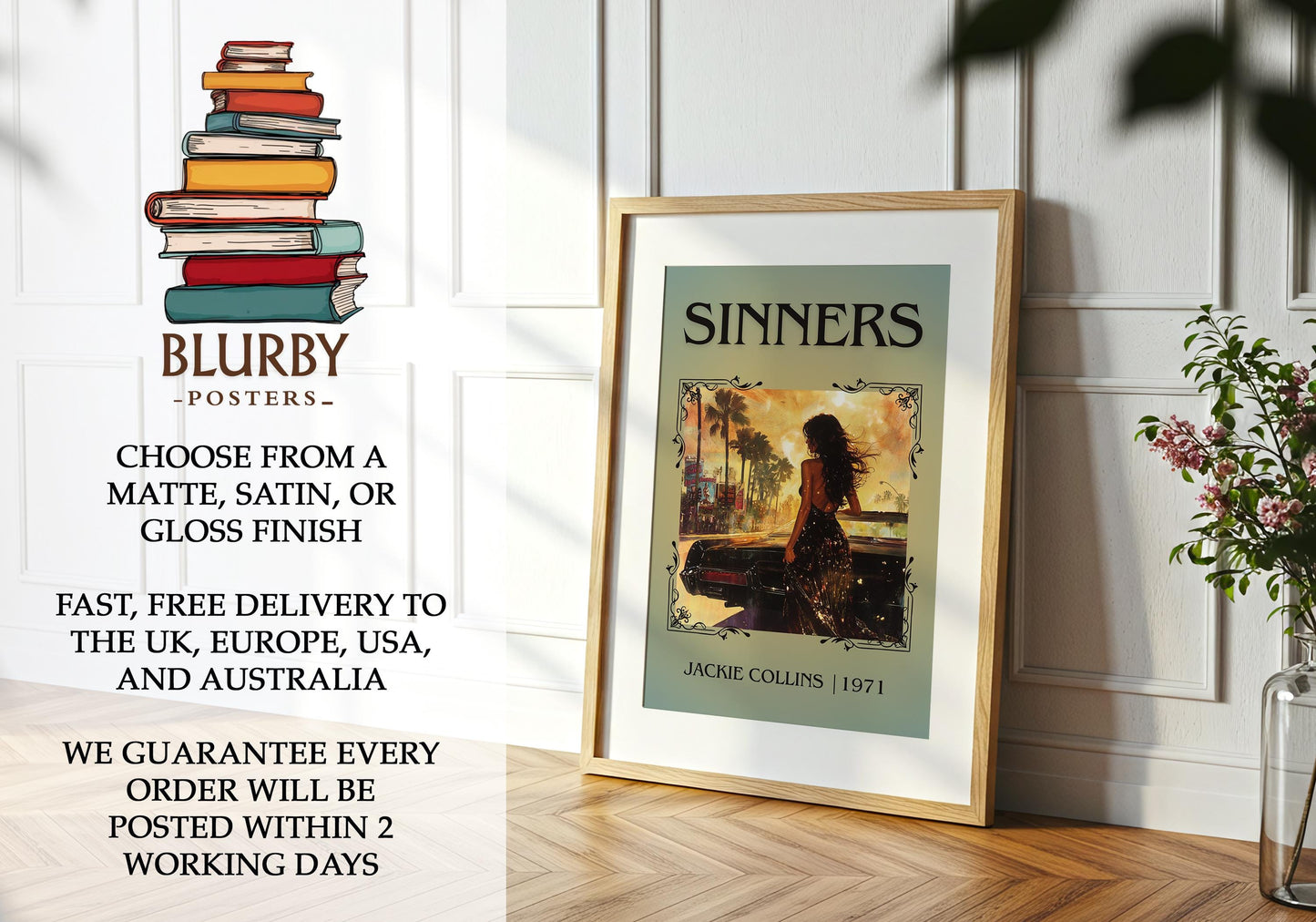 Sinners by Jackie Collins | Descriptive Book Poster | Minimalist