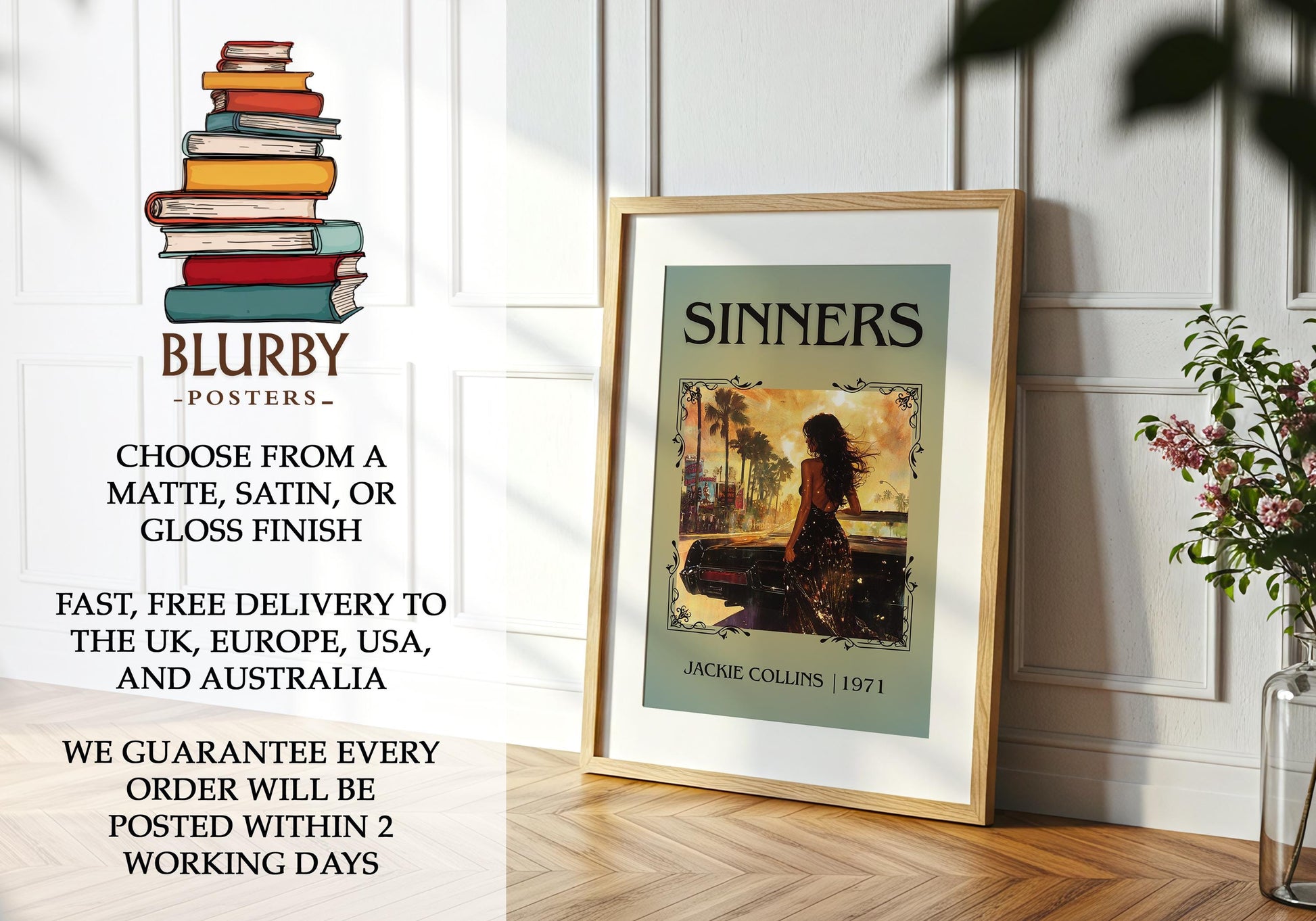 Sinners by Jackie Collins | Descriptive Book Poster | Minimalist