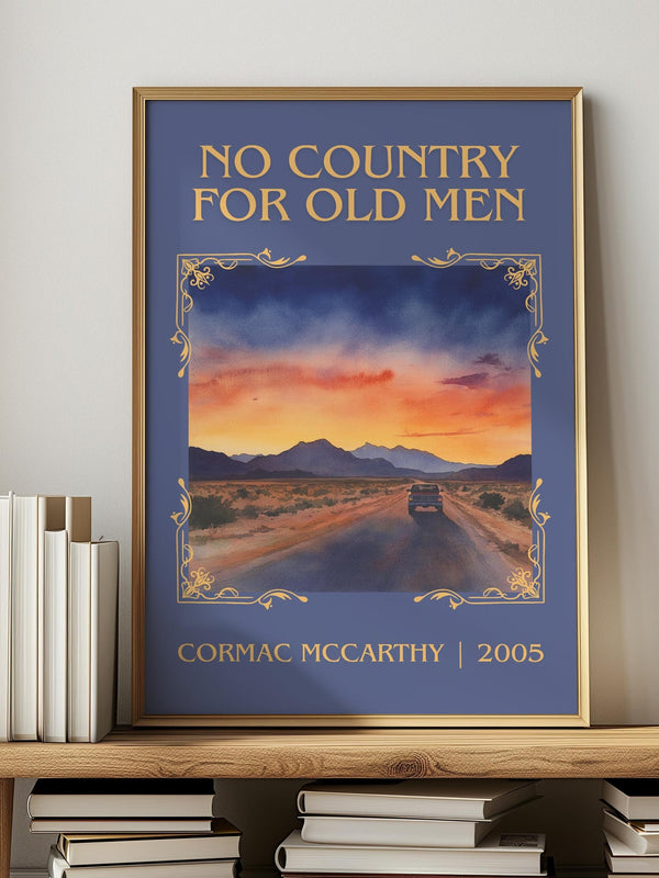 No Country For Old Men classic book art print in frame leaning in hallway – thriller wall art