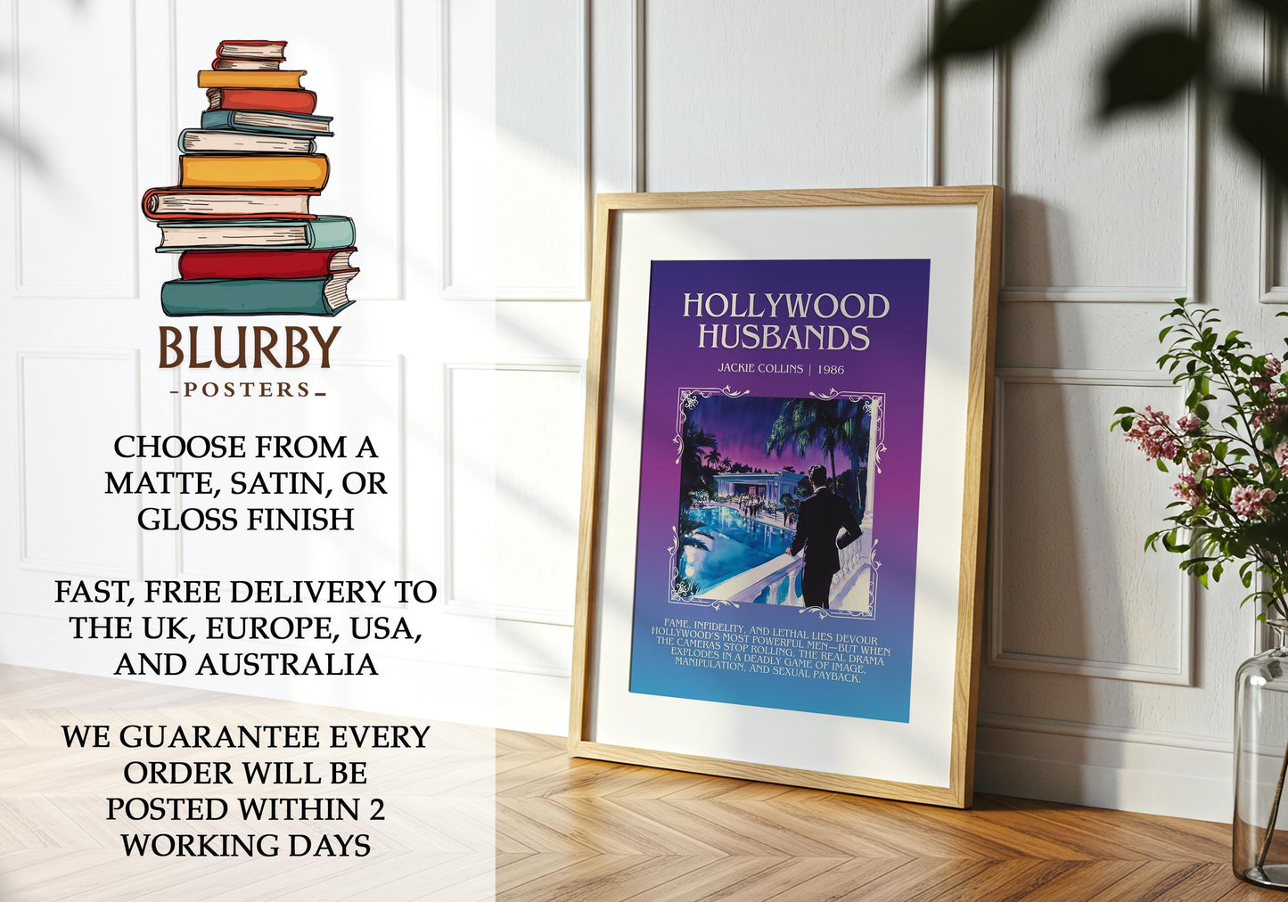 Hollywood Husbands by Jackie Collins | Descriptive Book Poster | Blurby