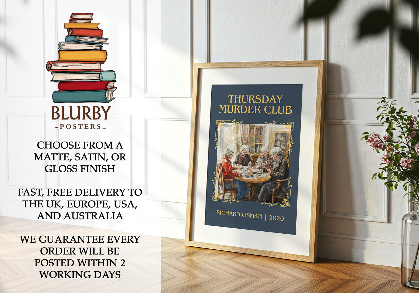 Thursday Murder Club book poster packaging – museum-quality print rolled in protective tube