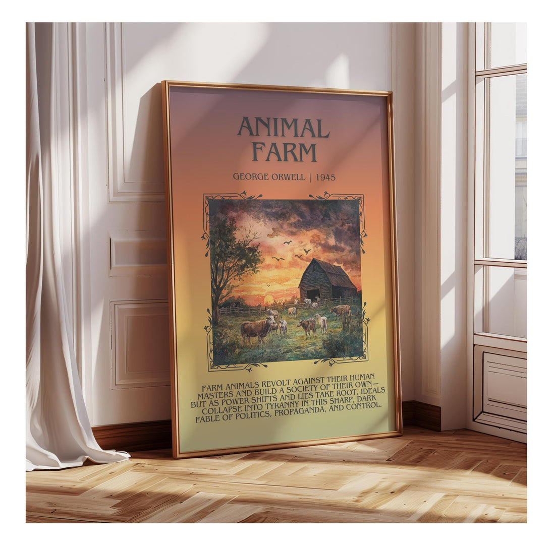 Animal Farm minimalist poster paper finish options – matte satin gloss (mockup)