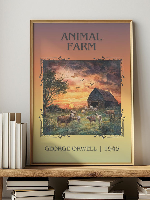 Animal Farm classic book art print in frame leaning in hallway – satire wall art
