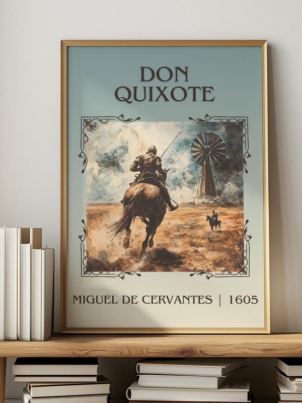 Don Quixote classic book art print in frame leaning in hallway – classic literature wall art