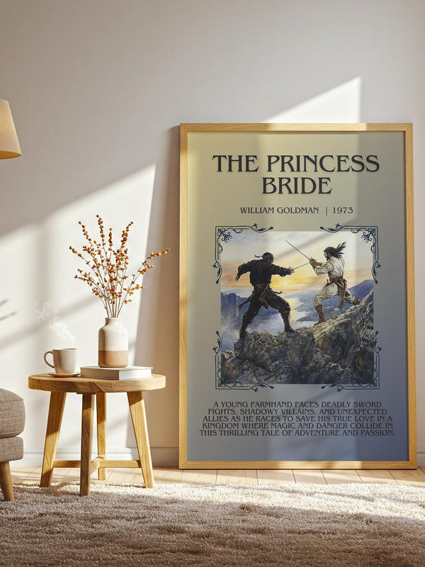 The Princess Bride minimalist print framed by window – literary home decor