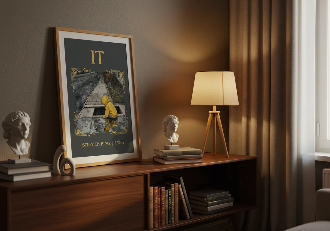 It classic book art print on bookshelf – Stephen King fan gift