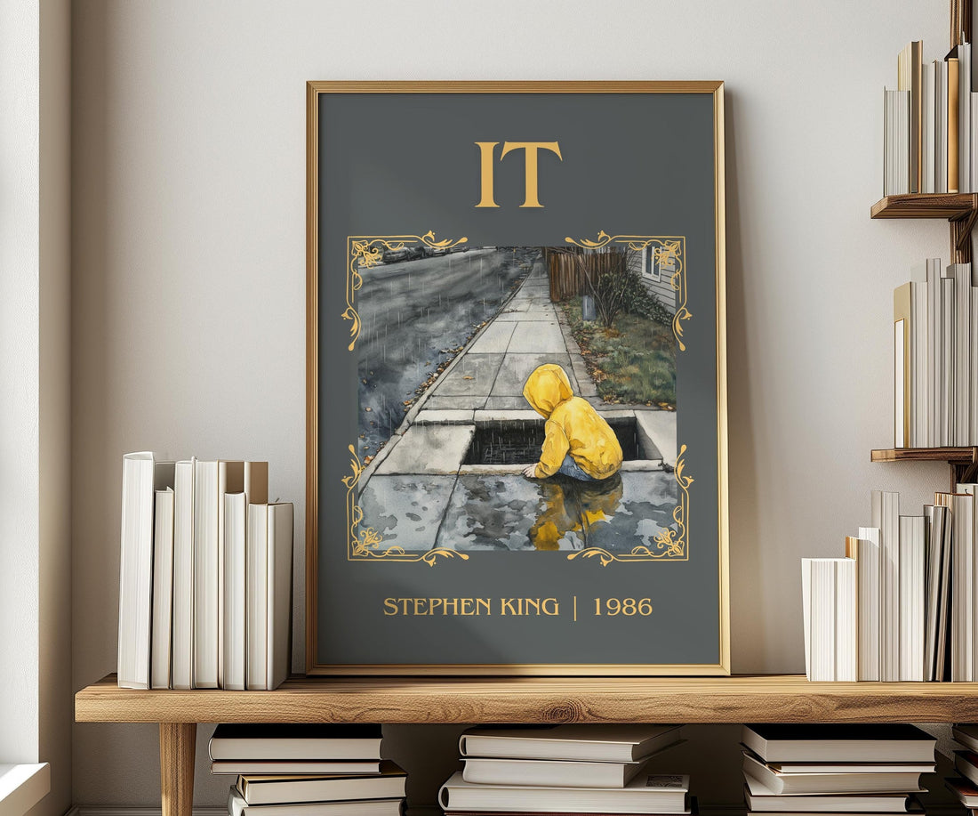 It classic book art print in frame leaning in hallway – horror wall art