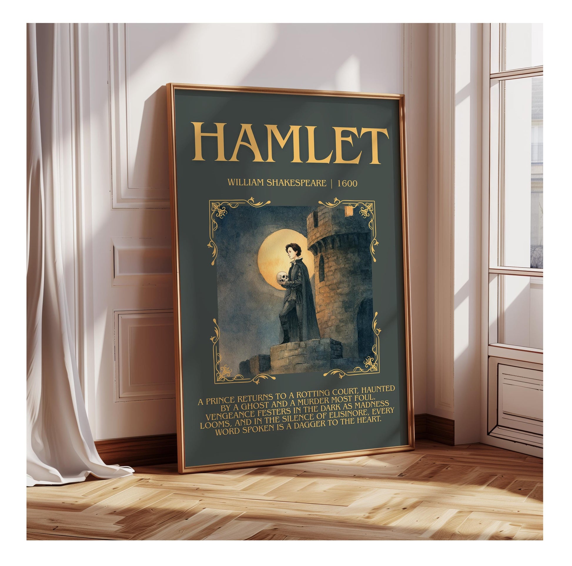 Hamlet by William Shakespeare | Descriptive Book Poster | Blurby
