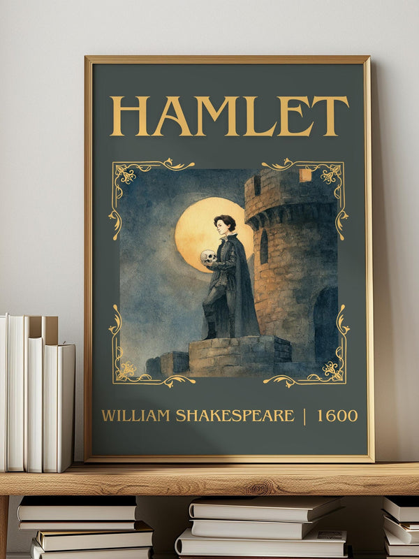 Hamlet classic book art print in frame leaning in hallway – classic literature wall art