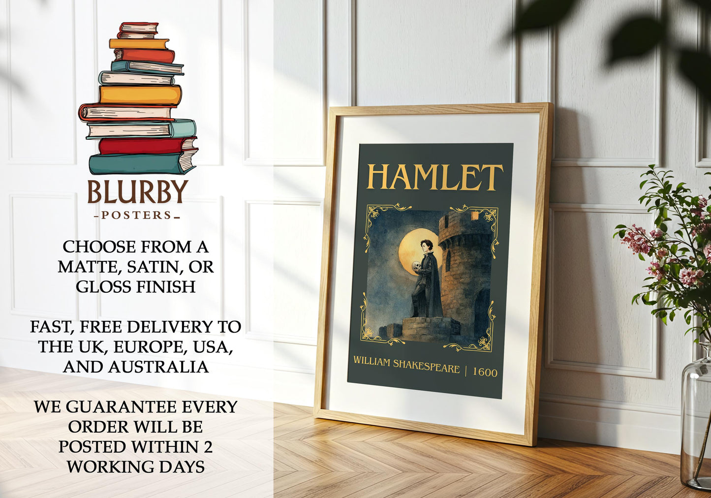 Hamlet book poster packaging – museum-quality print rolled in protective tube