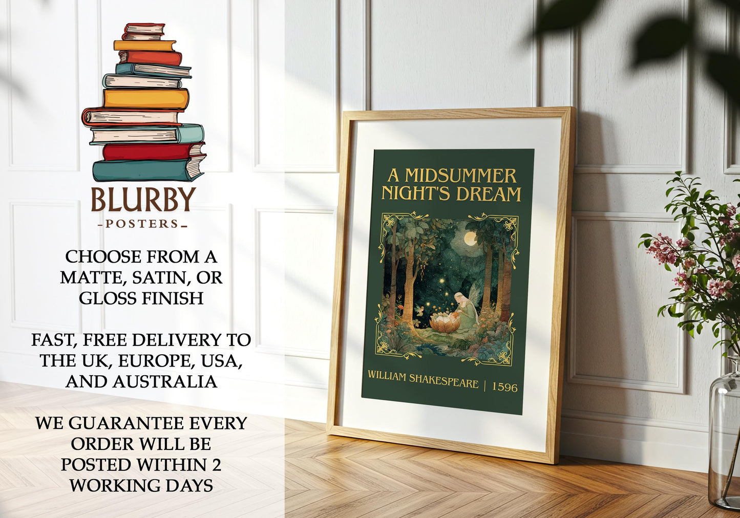 A Midsummer Night's Dream book poster packaging – museum-quality print rolled in protective tube