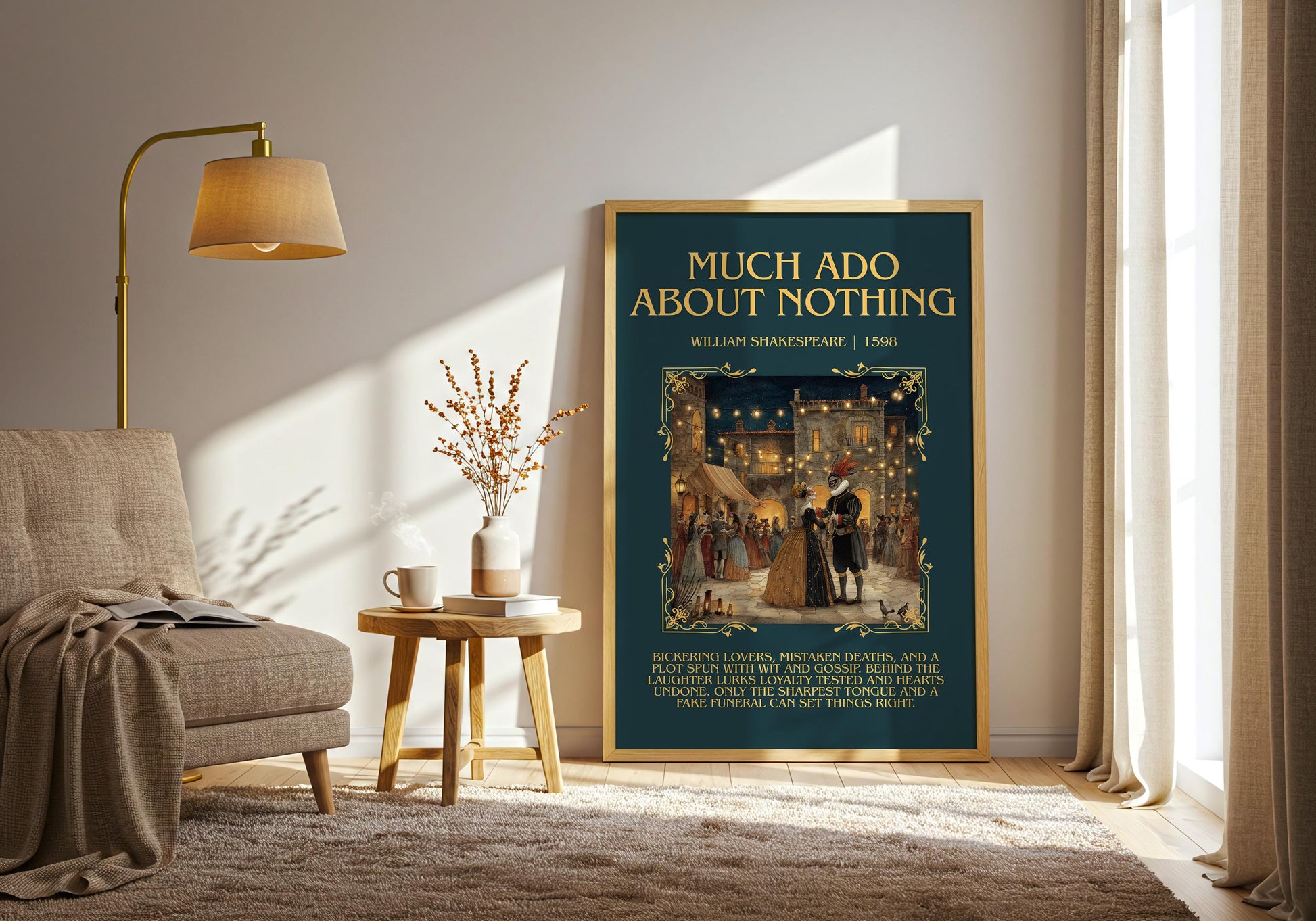 Much Ado About Nothing by William Shakespeare | Descriptive Book Poster | Blurby