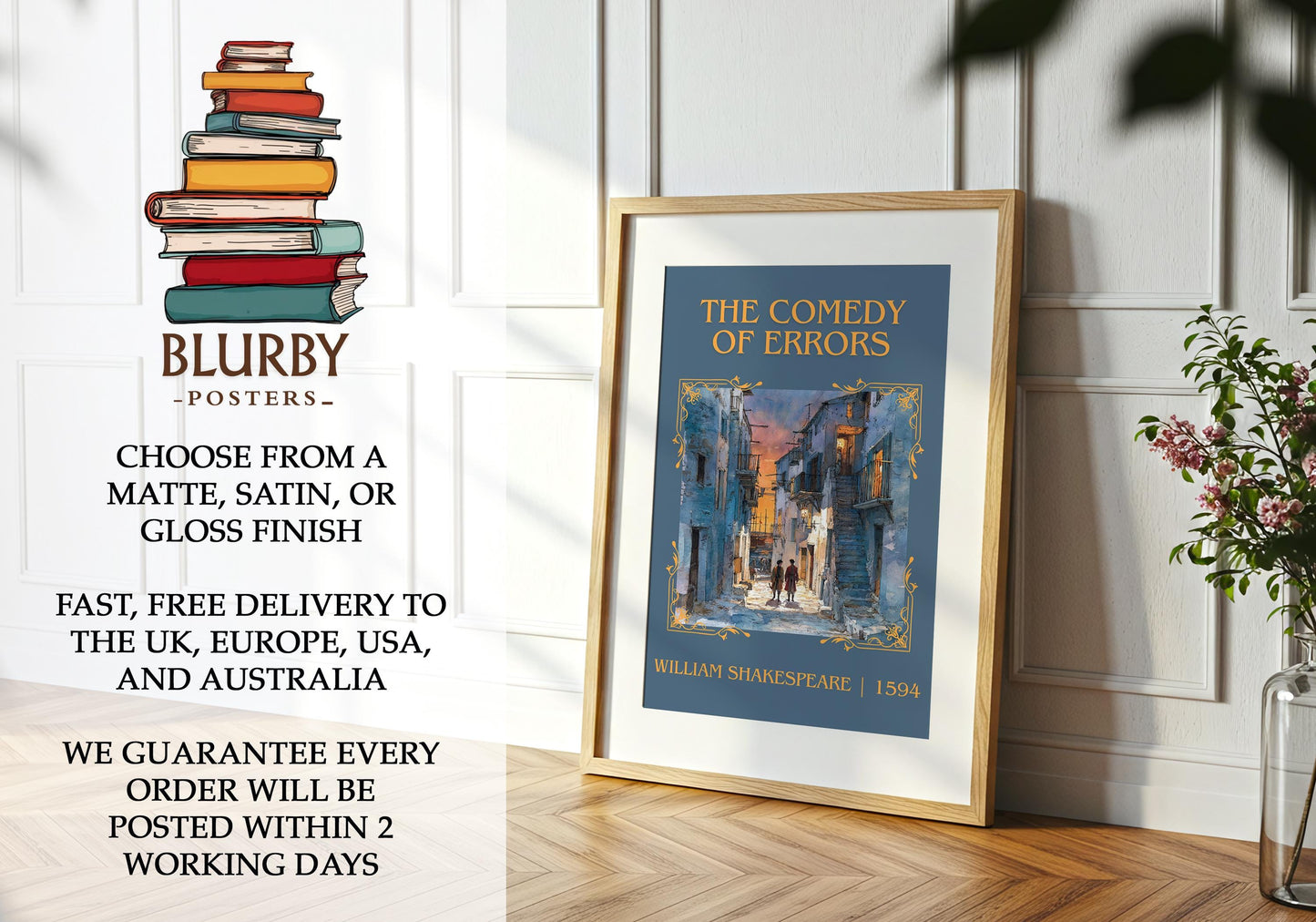 The Comedy of Errors book poster packaging – museum-quality print rolled in protective tube