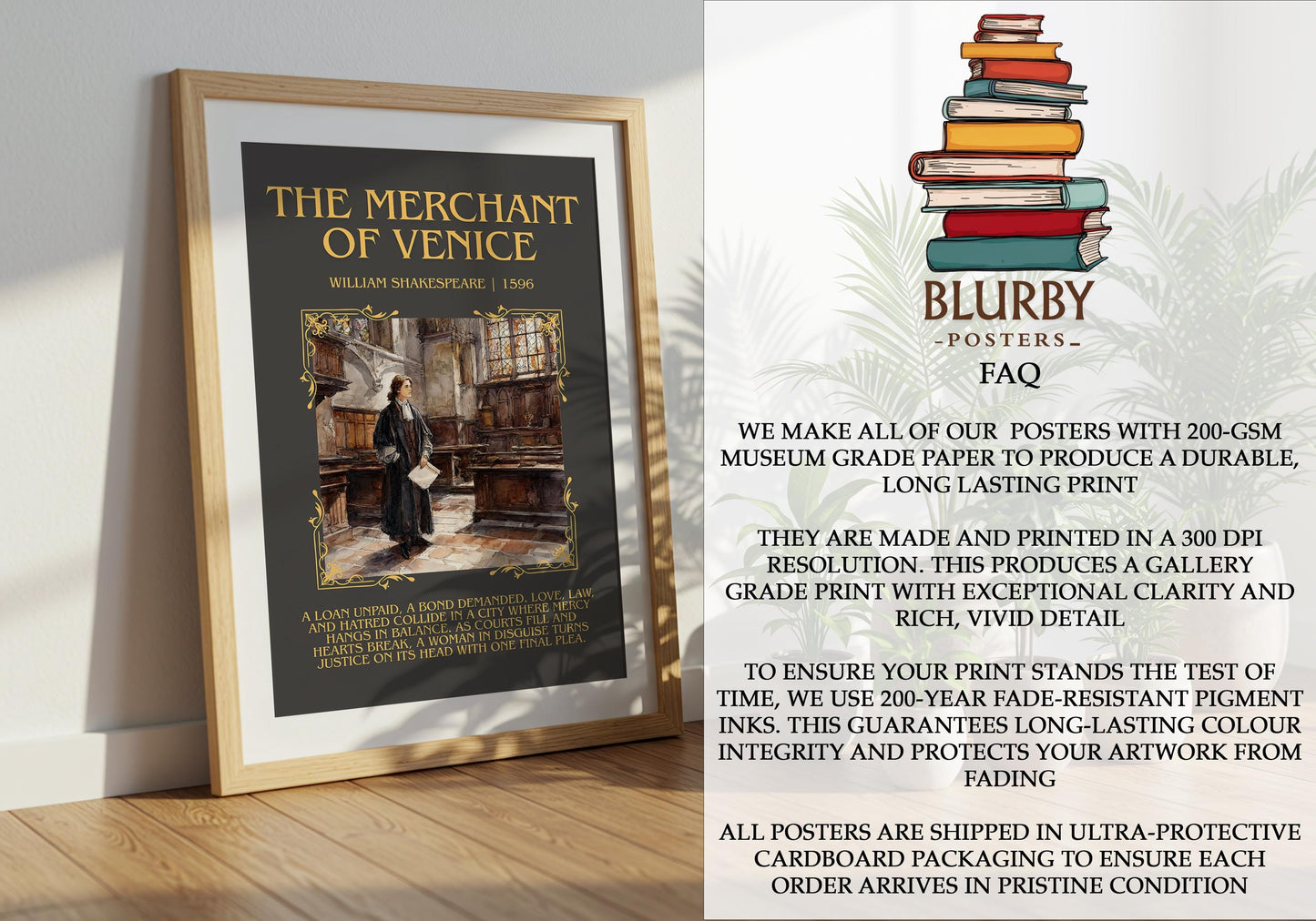 The Merchant Of Venice by William Shakespeare | Descriptive Book Poster | Blurby