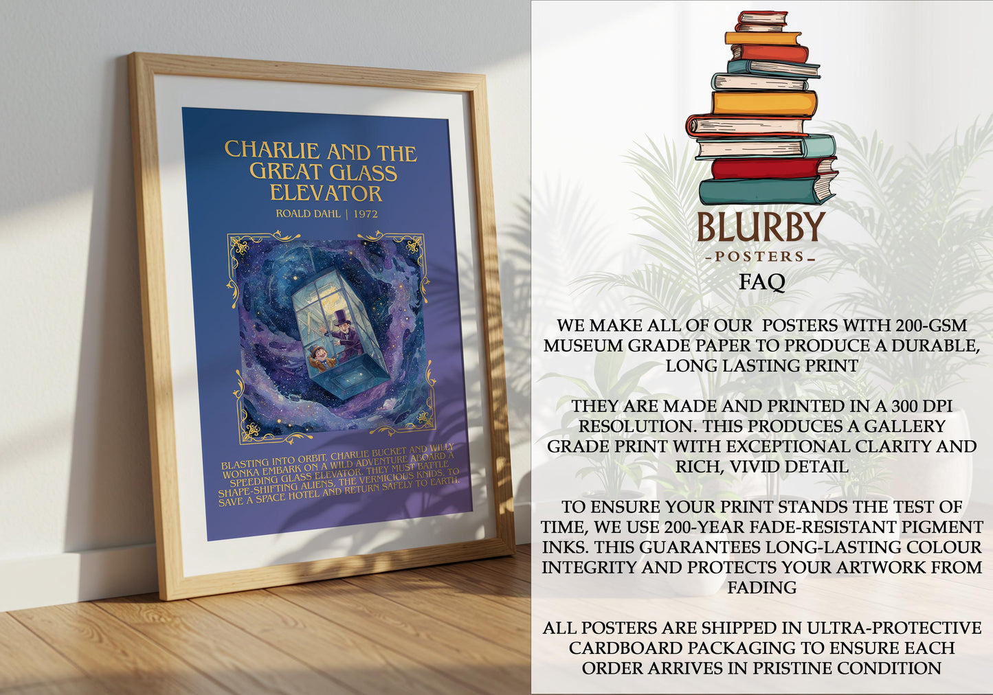 Charlie And The Great Glass Elevator by Roald Dahl | Descriptive Book Poster | Blurby