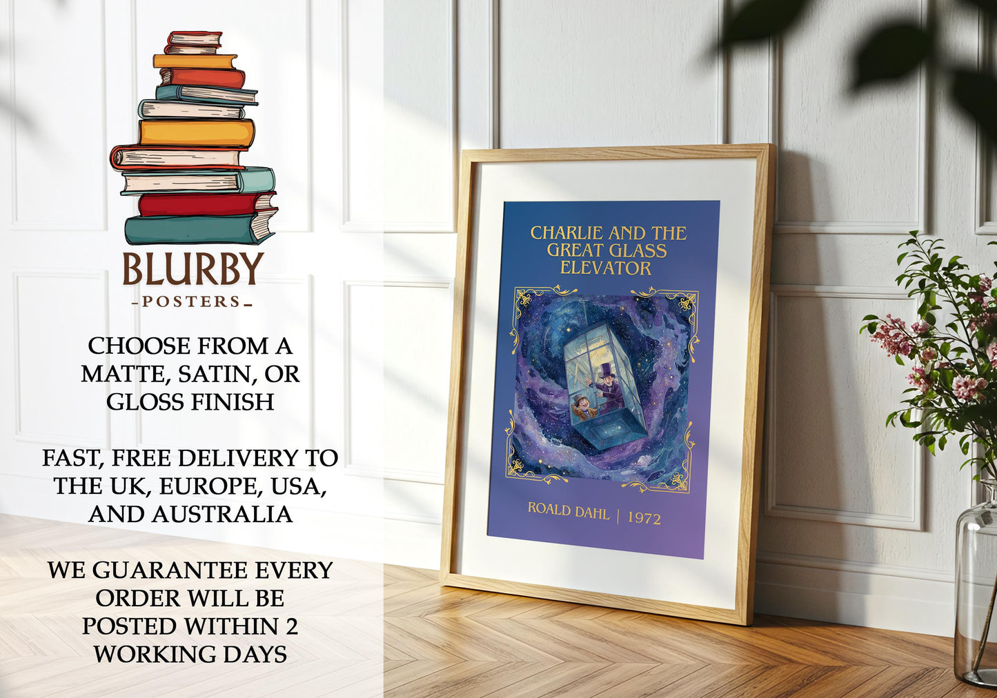 Charlie and the Great Glass Elevator book poster packaging – museum-quality print rolled in protective tube