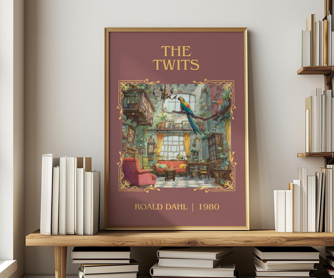 The Twits classic book art print in frame leaning in hallway – childrens wall art (mockup)