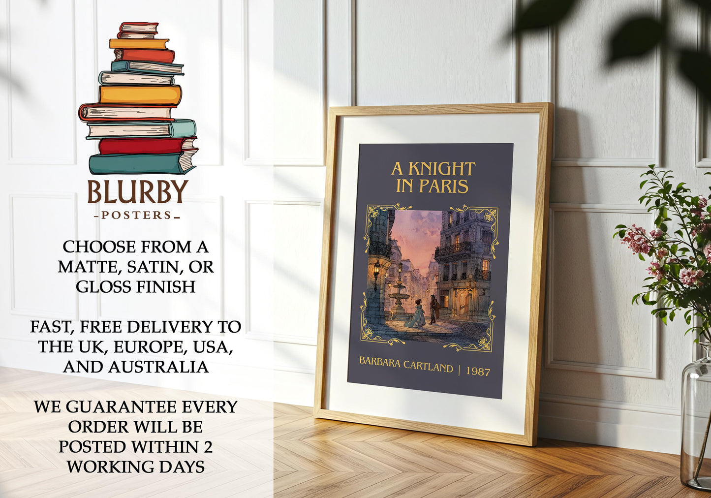 A Knight In Paris by Barbara Cartland | Descriptive Book Poster | Minimalist