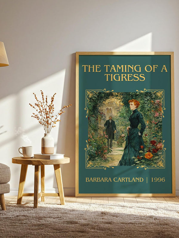 The Taming of a Tigress classic book art print in frame leaning in hallway – romance wall art