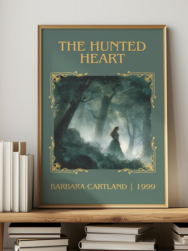 The Hunted Heart classic book art print in frame leaning in hallway – romance wall art