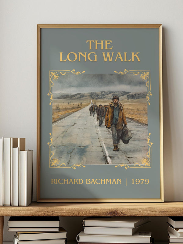 The Long Walk classic book art print in frame leaning in hallway – dystopian wall art