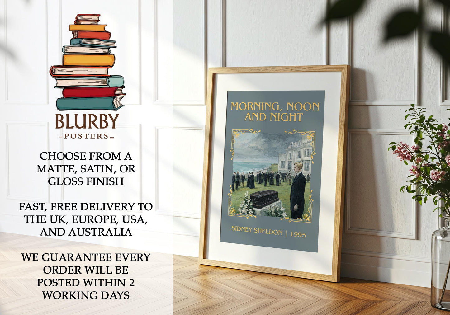 Morning, Noon and Night by Sidney Sheldon | Descriptive Book Poster | Minimalist
