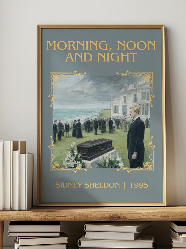 Morning, Noon and Night classic book art print in frame leaning in hallway – thriller wall art