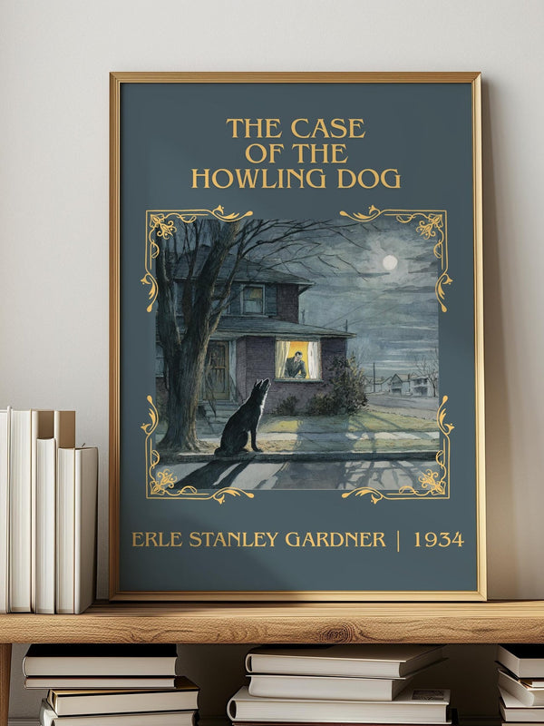 The Case of the Howling Dog classic book art print in frame leaning in hallway – mystery wall art