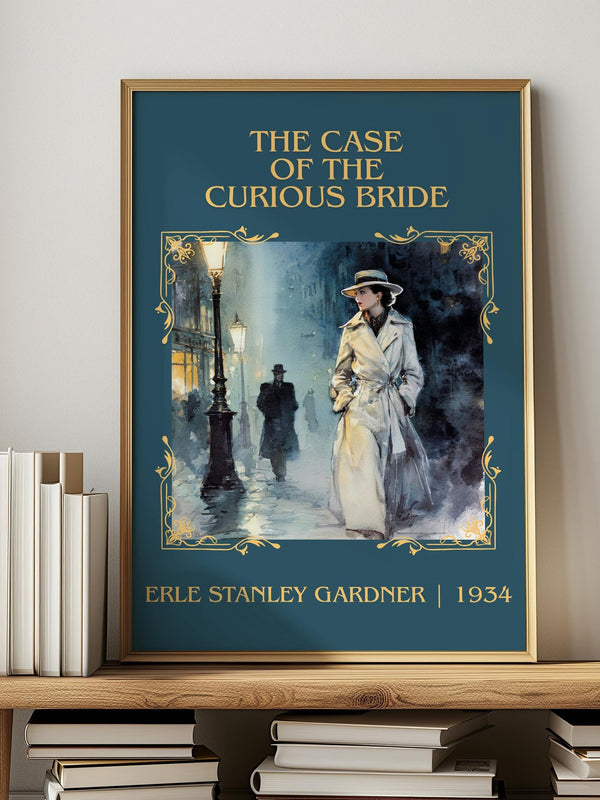 The Case of the Curious Bride classic book art print in frame leaning in hallway – mystery wall art