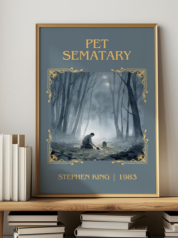 Pet Sematary classic book art print in frame leaning in hallway – horror wall art
