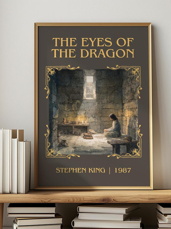 The Eyes Of The Dragon classic book art print in frame leaning in hallway – fantasy wall art